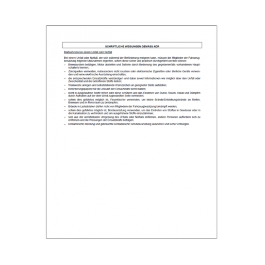 Schriftliche Weisungen ADR